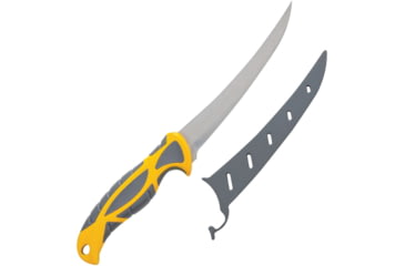 Image of Smith's Sharpeners EdgeSport Boning/Fillet Knife, 11.5in Overall, 6in Satin 420 SS Fillet Blade, Gray And Yellow Tpe Handle, Gray Plastic Blade Cover, Gray and yellow, 51061