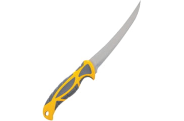 Image of Smith's Sharpeners EdgeSport Boning/Fillet Knife, 11.5in Overall, 6in Satin 420 SS Fillet Blade, Gray And Yellow Tpe Handle, Gray Plastic Blade Cover, Gray and yellow, 51061