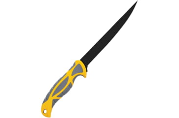 Image of Smith's Sharpeners Lawaia Fillet Knife, 12.5in Overall, 7in Black 420 SS Blade, Gray And Yellow Tpe Handle, Gray Plastic Blade Cover, Gray and yellow, 51093