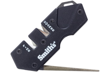 Image of Smith's Sharpeners PP1 Mini Tactical Sharpener, 3.25in Overall, Black G10 Handle, Ceramic And Carbide Sharpening Slots, Diamond Coated Sharpening Rod, Black, AC50982