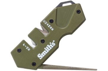 Image of Smith's Sharpeners PP1 Mini Tactical Sharpener, 3.25in Overall, OD Green G10 Handle, Ceramic And Carbide Sharpening Slots, Diamond Coated Sharpening Rod, OD green, AC50984