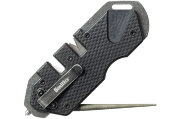 Image of Smith's Sharpeners PP1 Tactical Sharpener, 4.25in Overall, Black G10 Handle, Black 420 SS Frame, Diamond Sharpening Rod, Pocket Clip, Ceramic And Carbide Sharpening Slots, Black, AC50979