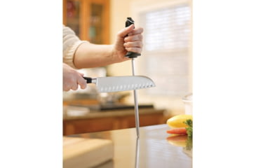 Image of Smith's Sharpeners Sharpening Steel 9in, 14in Overall, Black Synthetic Handle, 9in Steel Rod, Realigns Straight Edge Knives, Oversized Hand Guard, Hang Ring, Black, 50028