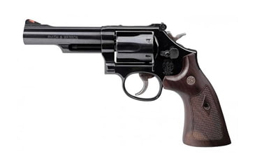 Image of Smith &amp; Wesson 19 Revolver, .357 Magnum, 4.25in barrel, blued finish carbon steel frame, checkered walnut w/medallion grip, revolving chamber, fixed blade front, adjustable rear, 6 round magazine, SW-19-1-FRRMPG