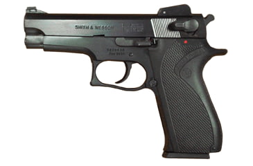 Image of Smith &amp; Wesson 3904 Pistol, 9mm Luger, 4in barrel, aluminum alloy frame, wraparound textured polymer grip, recoil operated semi-automatic, fixed blade front, adjustable rear, 8 round magazine, SW-3904-1-FRRMPG
