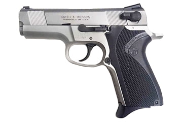 Image of Smith &amp; Wesson 4006 Shorty Forty Pistol, .40 S&amp;W, 3.5in barrel, aluminum alloy frame, curved backstrap wrap-around grip, recoil operated semi-automatic, dovetail blade front, Novak rear, 9 round magazine, SW-4006 SF-1-FRRMPG