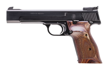 Image of Smith &amp; Wesson 41 Pistol, .22 Long Rifle, 5.5in barrel, carbon steel frame, wooden target w/thumbrest grip, blowback operated semi-auto, patridge front, adjustable rear, 10 round magazine, SW-41-1-FRRMPG