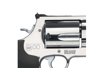 Image of Smith &amp; Wesson 500 Revolver, .500 S&amp;W Magnum, 4in barrel, stainless steel frame, Hogue Sorbothane grip, revolving chamber, red ramp front, adj. black rear, 5 round magazine, SW-500-1-FRRMPG