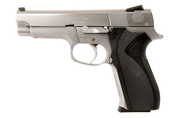 Image of Smith &amp; Wesson 5946 Pistol, 9mm Luger, 4in barrel, stainless steel frame, curved backstrap wrap-around grip, recoil operated semi-automatic, Novak Lo-Mount, 15 round magazine, SW-5946-1-FRRMPG