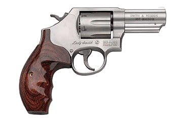Image of Smith &amp; Wesson 65LS LadySmith Revolver, .357 Magnum, 3in barrel, stainless steel frame, Dymondwood combat grip, revolving chamber, serrated ramp front, fixed notch rear, 6 round magazine, SW-65LS LadySmith-1-FRRMPG