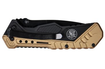 Image of Smith &amp; Wesson Assisted Folding Knife 3.5in Black Plain Blade, Rubberized Aluminum Handles, Brown/Black 1084302