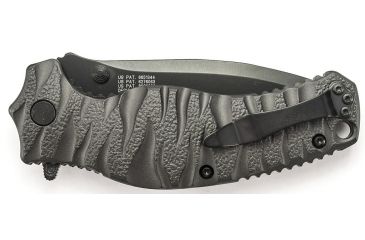Image of Smith &amp; Wesson Black Ops M.A.G.I.C. Assisted Opening Liner Lock Folding Knife,3.3in Black Carbon Steel Partially Serrated Drop Point Blade,Grey Aluminum Handle,Clam Package SWBLOP4BSCP
