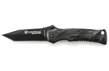 Image of Smith &amp; Wesson Black Ops Mini M.A.G.I.C. Assisted Opening Folding Knife,2.5in Black Steel Tanto Blade,Black Aluminum Handle,Clam Package SWBLOP2SMTBCP