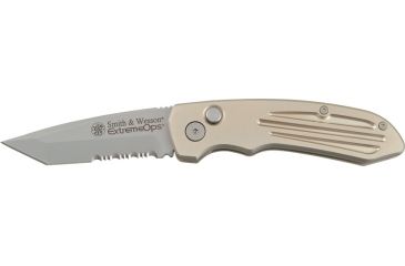 Image of Smith & Wesson ExtremeOps Tanto Folder Knife, Partially serrated matte finish 420C stainless tan, stainless tanto blade SW50TS