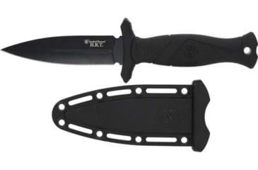 Image of Smith &amp; Wesson HRT Boot/Neck Fixed Blade Knife w/Sheath, 4in, Stainless Steel, Rubber Overmolded Handle, 1160816