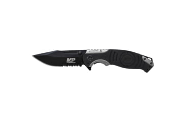 Image of Smith &amp; Wesson Liner Lock Black/Grey Handle Folding Knife, 8Cr13MoV Steel, Drop Point, SWMP13GSCP