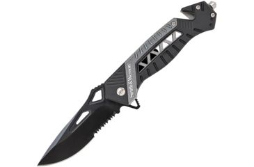 Image of Smith &amp; Wesson Linerlock Folding Knife,3.5in,Partially Serrated,Black, Handle SW608S