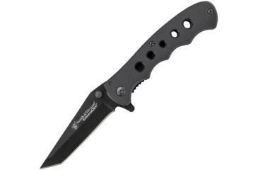 Image of Smith &amp; Wesson Linerlock Tanto Black Folding Knife,2.75in,3Cr13 Stainless Steel,Standard Edge,Black,Aluminum Handle SWPROM164CP
