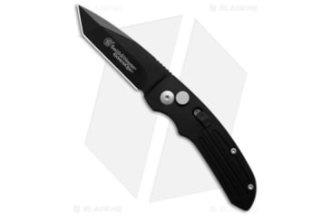Image of Smith &amp; Wesson Mini Extreme Ops Automatic Folding Knife, 2.50in, 440 Stainless Steel, Tanto Blade, Aluminum Black Handle, Black/Black, 6.125in, BHQ-1585