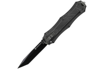 Image of Smith &amp; Wesson Otf Assist Finger Actuator Folding Knife,3.63in,AUS-8 Steel,Tanto,Black,Aluminum Handle SWOTF9TB