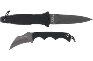 Image of Smith &amp; Wesson Boot/Karambit Neck Knife Set w/Sheaths, 3.25in/2in, 3Cr Stainless Steel, Fixed Blade, Black Matte, Rubber/G-10 Handle, 1188453