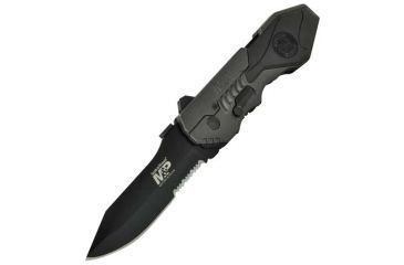 Image of Smith &amp; Wesson S&amp;W M&amp;P, Black Aluminum Handle, Drop Pt, Black Blade, Combo SWMP4LS