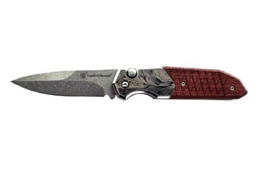 Image of Smith &amp; Wesson Unwavered Automatic Folding Knife, 3.3in, Carbon Steel, Drop Point, Wood Brown Handle, 1237356