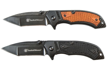 Image of Smith &amp; Wesson SW Pistol Grip Combo Pack Folding Knives, 3 in, Stainless Steel, Tanto, Black/Wood, Aluminum, 1085962