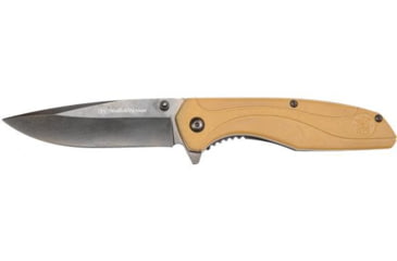 Image of Smith &amp; Wesson SW1103 Assisted Opening Folding Knives, 3.5 in, 8Cr13MoV Stainless Steel, Plain, FDE, Nylon Handle, 1084313