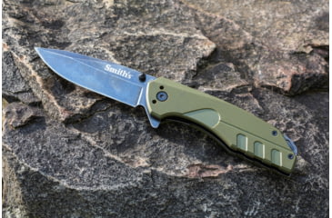 Image of Smiths BattlePlan Folding Knife, 3.35in, 420 Stainless Steel, Black Stonewash, Drop Point Blade, G10 Handle, OD Green, SP-50996