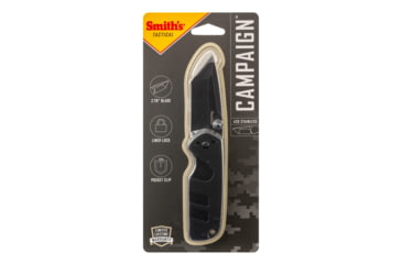 Image of Smiths Campaign Folding Knife, 2.78in, 420 Stainless Steel, Black Stonewash, Tanto Blade, G10 Handle, Black, 50985