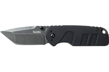 Image of Smiths Campaign Folding Knife, 2.78in, 420 Stainless Steel, Black Stonewash, Tanto Blade, G10 Handle, PP1-Mini Tactical Sharpener, Black, SP-50997