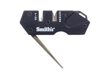 Image of Smiths Campaign Folding Knife, 2.78in, 420 Stainless Steel, Black Stonewash, Tanto Blade, G10 Handle, PP1-Mini Tactical Sharpener, Black, SP-50997