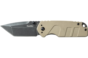Image of Smiths Campaign Folding Knife, 2.78in, 420 Stainless Steel, Black Stonewash, Tanto Blade, G10 Handle, PP1-Mini Tactical Sharpener, Desert Tan, SP-50998