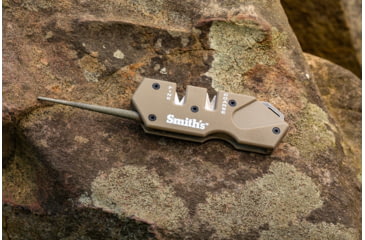 Image of Smiths Campaign Folding Knife, 2.78in, 420 Stainless Steel, Black Stonewash, Tanto Blade, G10 Handle, PP1-Mini Tactical Sharpener, Desert Tan, SP-50998