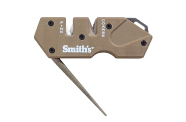 Image of Smiths Campaign Folding Knife, 2.78in, 420 Stainless Steel, Black Stonewash, Tanto Blade, G10 Handle, PP1-Mini Tactical Sharpener, Desert Tan, SP-50998