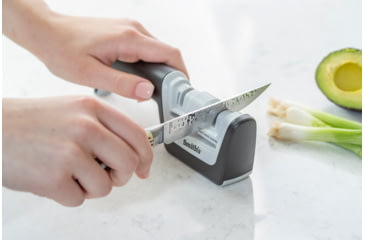 Image of Smiths Gourmet Diamond Pro Pull-Thru Knife and Scissor Sharpener, Black/White/Gray, SP-50217