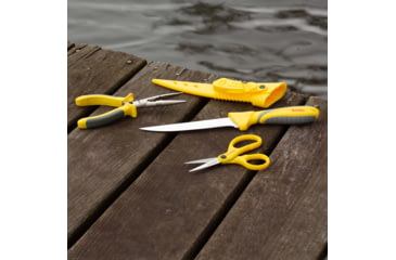 Image of Smiths Mr Crappie Fishing Combo Fixed Blade Knife Set, 6in, 400 Series Stainless Steel Blade, Plain Edge, Fillet Blade, TPE, Yellow/Gray Handle, SP-51232