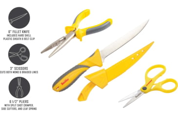Image of Smiths Mr Crappie Fishing Combo Fixed Blade Knife Set, 6in, 400 Series Stainless Steel Blade, Plain Edge, Fillet Blade, TPE, Yellow/Gray Handle, SP-51232