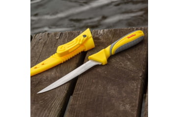 Image of Smiths Mr Crappie Fishing Combo Fixed Blade Knife Set, 6in, 400 Series Stainless Steel Blade, Plain Edge, Fillet Blade, TPE, Yellow/Gray Handle, SP-51232