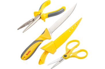 Image of Smiths Mr Crappie Fishing Combo Fixed Blade Knife Set, 6in, 400 Series Stainless Steel Blade, Plain Edge, Fillet Blade, TPE, Yellow/Gray Handle, SP-51232