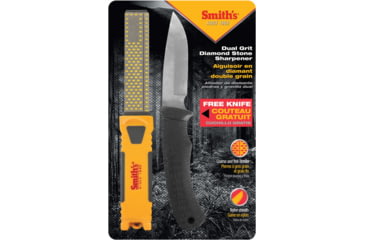 Image of Smiths Sharpeners Fixed Blade Sharpener Combo, 3.5 satin finish 420 stainless blade, Black synthetic handle, 50936