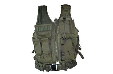 Image of Sniper Tactical Multi Function Molle Plate Vest w/ Carrier for Bullet Clips, Bullets w/ Pouch, Green, Fully Adjustable Length / Girth ASVT01-OD