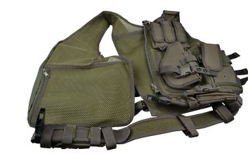 Image of Sniper Tactical Multi Function Molle Plate Vest w/ Carrier for Bullet Clips, Bullets w/ Pouch, Green, Fully Adjustable Length / Girth ASVT01-OD