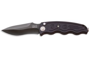 Image of SOG Auto Drop Point Knife w/ SE Fold 3.5in. Steel Blade and Alum. Handle, BLK Finish, Black ST-06
