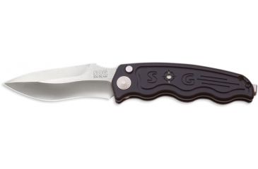 Image of SOG Auto Drop Point Knife w/ SE Fold 3.5in. Steel Blade and Alum. Handle, Satin Finish, Black ST-05