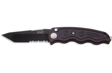 Image of SOG Auto Tanto Knife w/ PS Fold 3.5in. Steel Blade and Alum. Handle, BLK Finish, Black ST-04