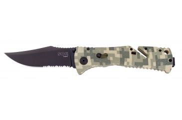 Image of SOG Trident Partially Serrated Black TiNi Digi Camo Folding Knife, TF-10
