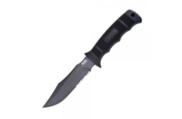 Image of SOG SEAL Pup 9 inch Fixed Blade Knife, Partially Serrated Edge, Clip Point, AUS-8, Powder Coated Black Blade, Black Handle, Ballistic Nylon Sheath, M3N-CP
