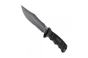 Image of SOG SEAL Pup 9 inch Fixed Blade Knife, Partially Serrated Edge, Clip Point, AUS-8, Powder Coated Black Blade, Black Handle, Ballistic Nylon Sheath, M3N-CP